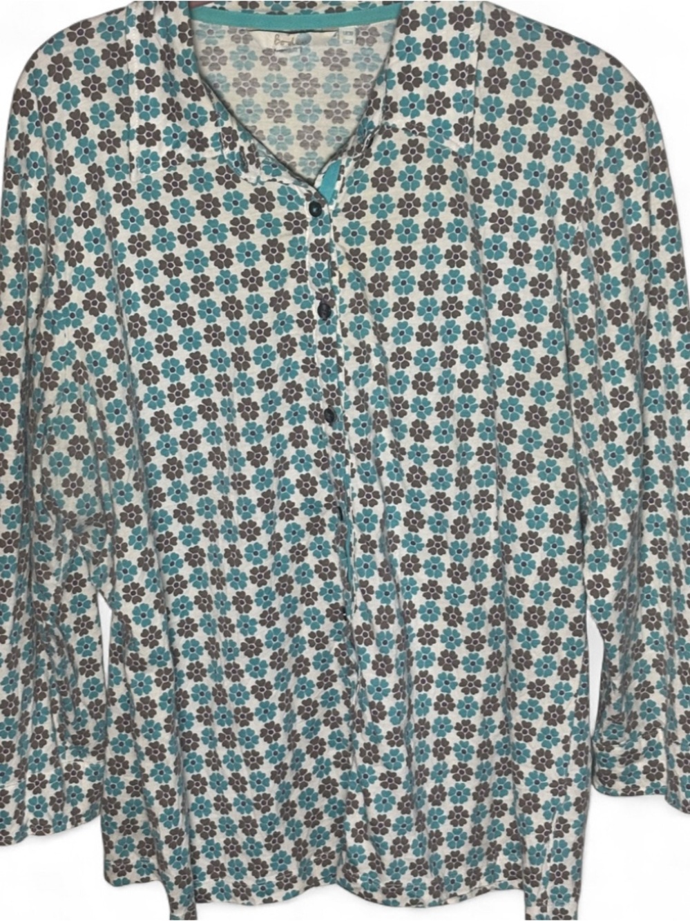 Boden Teal and Brown Floral Collared Button-Down Shirt